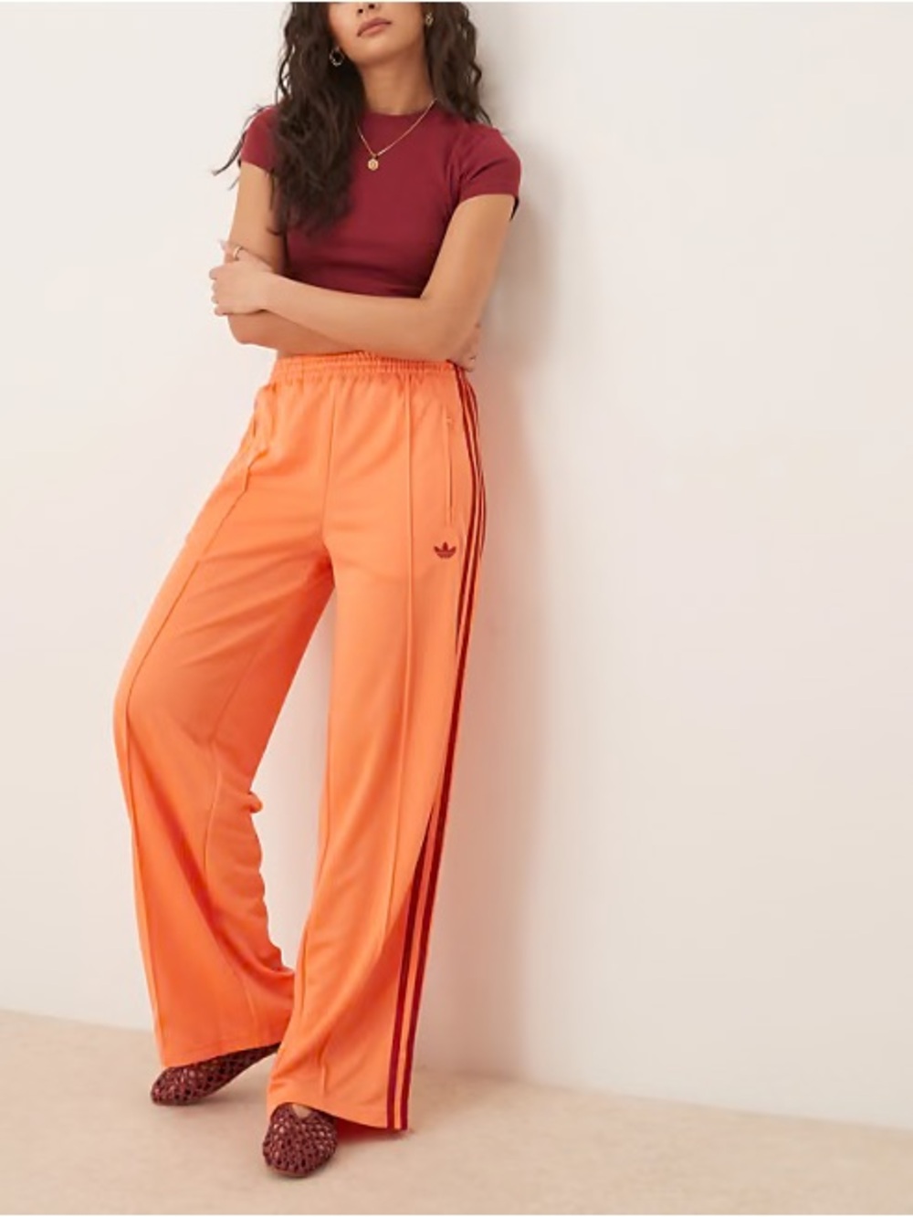 Adidas Originals Firebird Straight Leg Track Pants Coral Red Womens Size Small